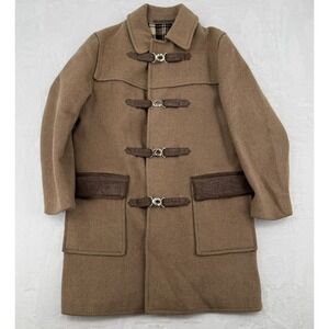 VTG 60s Plymouth Loden Trench Coat Beige Plaid Lining Leather Accents Austria Md